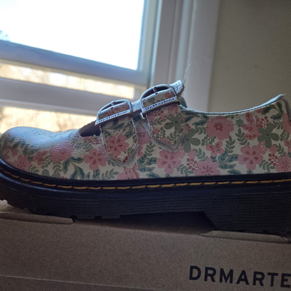 Dr. Martens Pink and Green Floral Buckle Shoes